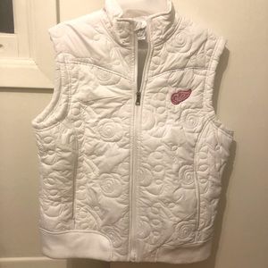 White Quilted Sleeveless Vest with Embroidered Red Logo